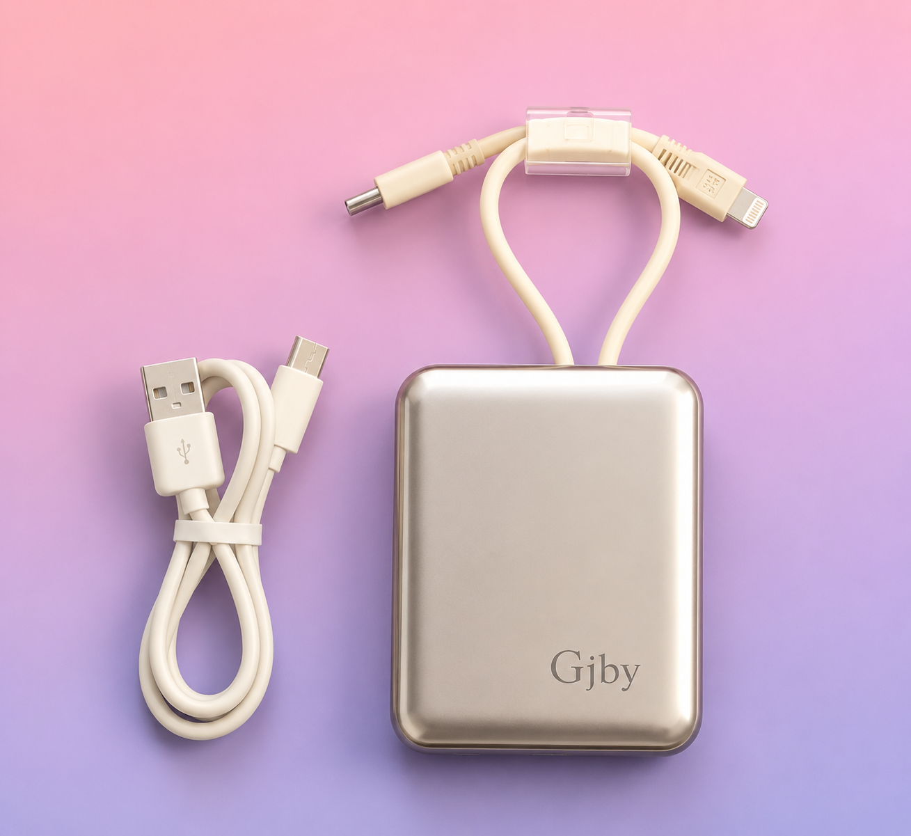 Portable Quick Charge Power Bank with Built-in Cable