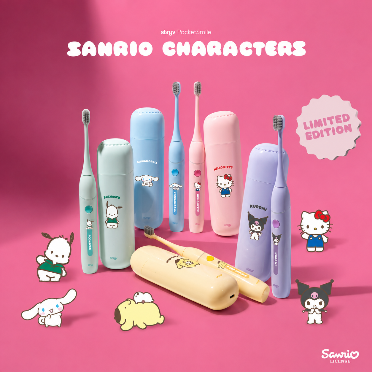 Stryv PocketSmile Sanrio Collection | Sonic Electric Toothbrush
