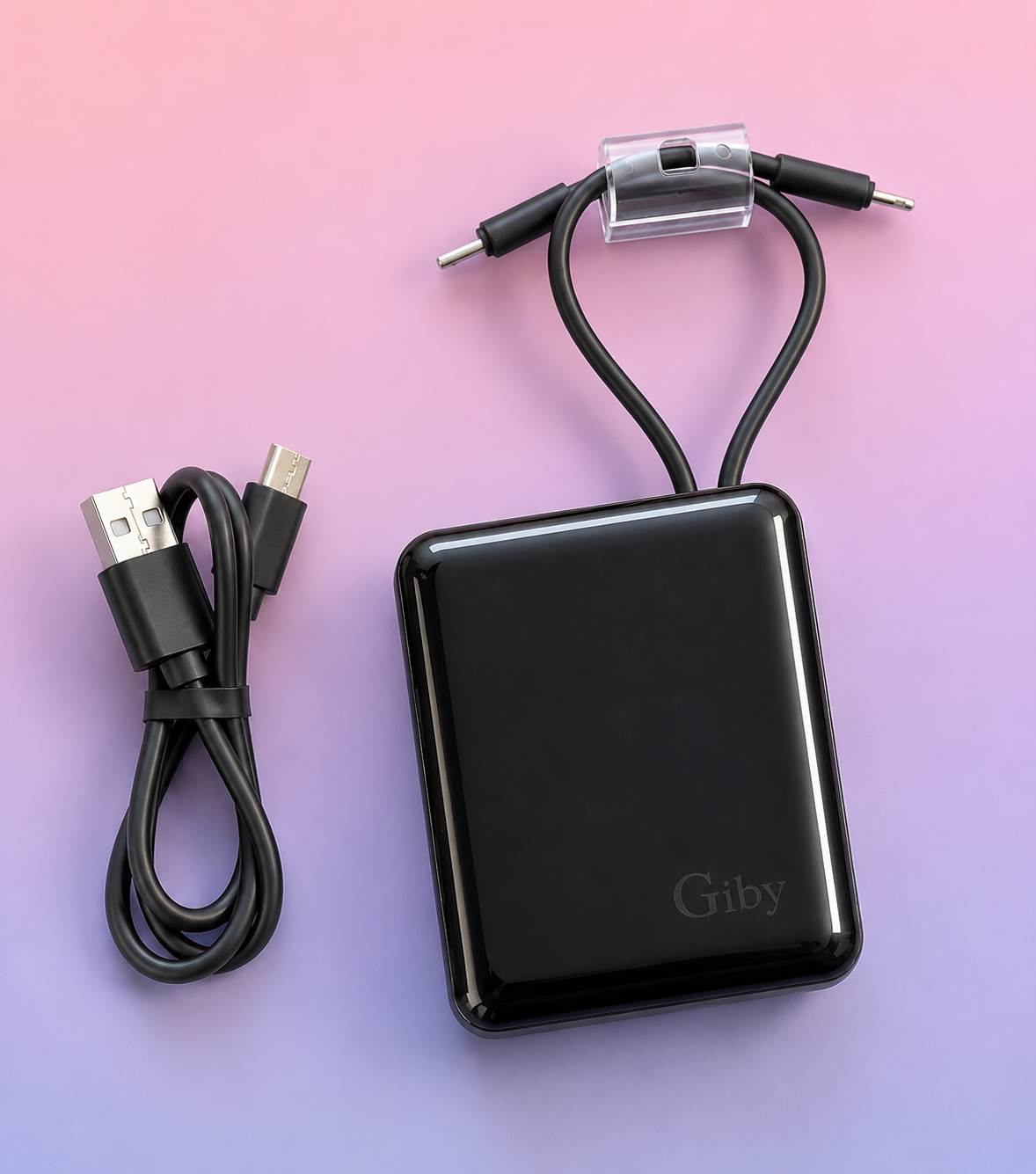 Portable Quick Charge Power Bank with Built-in Cable