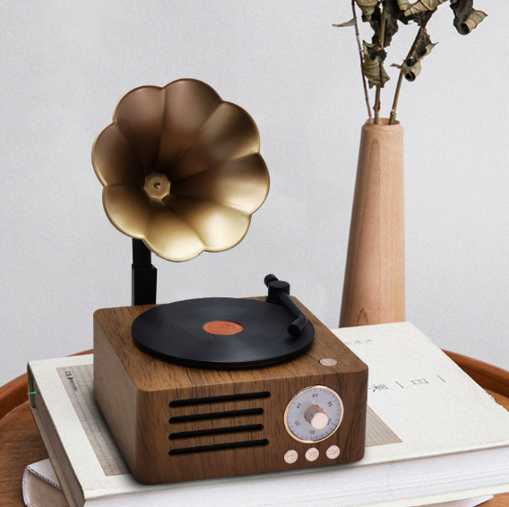 Retro Phonograph Bluetooth Speaker Wood Grain Mini Speaker